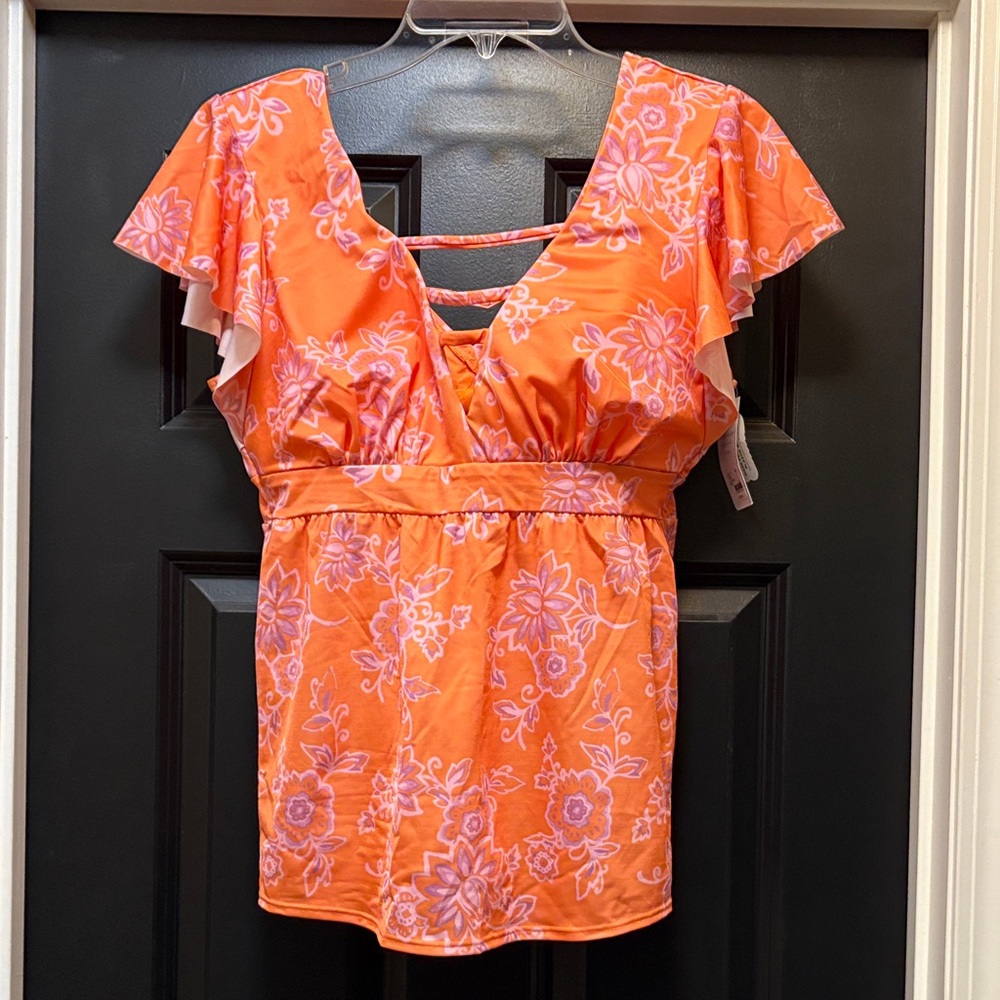 Floral Orange Women's Swimwear Top